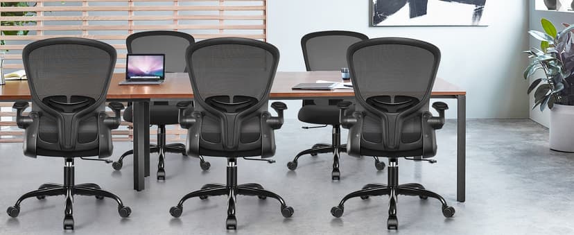 FelixKing Office Desk Chairs, Ergonomic PC Desk Chair with Wheels, Adjustable Lumbar Support and Height, Swivel Computer Chair with Flip-up Armrests, Ergo Mesh Backrest for Working (Black)