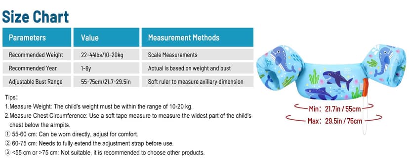 HeySplash Swim Vest for Kids, Toddler Pool Floaties, Children Swimming Vest with Adjustable Strap, Swim Jacket Water Wing Arm Float, Puddle Sea Beach Boat Jumper Boy Girl Baby