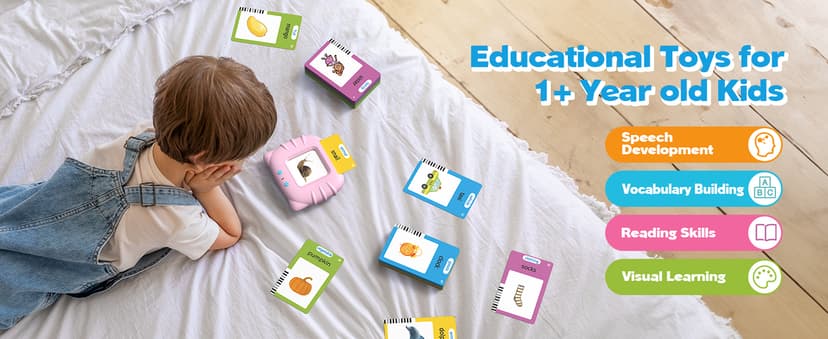 Montessori Language Learning Toys with 224 Words, Pocket Speech Therapy Toys, Children's Sensory Educational Toys Airbition Talking Flash Cards for Toddlers Ages 1‑4,224 Words English Pink B0D478JF4R