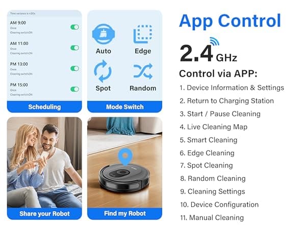 Tikom Robot Vacuum and Mop Combo, 5000Pa Robotic Vacuum Cleaner, 150 Min Max, App & Remote Control, Ideal for Hard Floor, Carpet, Pet Hair, Self-Charge(G8000 Max)