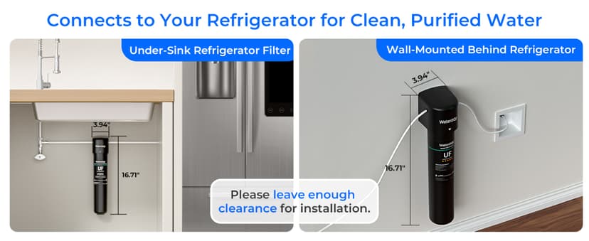 Waterdrop 15UC-UF 0.01 μm Inline Water Filter for Refrigerator, 2 Years, In Line Water Filter for Icemaker, Ideal for Ice Maker, RV, Refrigerator, 1/4 inch Direct Connect, NSF/ANSI 42 Certified