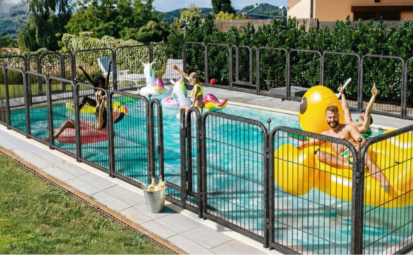 Metal Swimming Pool Fence 36.75ft (L) × 40in (H) with 16 Panels, in Ground Pool Safety Fence, Protective Barrier with Reinforced Stakes, Compatible with Patios & Gardens, Black-Silver