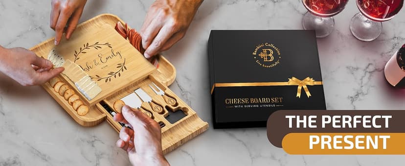 Bambüsi Personalized Charcuterie Board - Custom Engraved Bamboo Cheese Board Set for Couples, House Warming Gifts New Home, Wedding, Bridal Shower, Birthday Gifts for Women, Anniversary, Chrismas