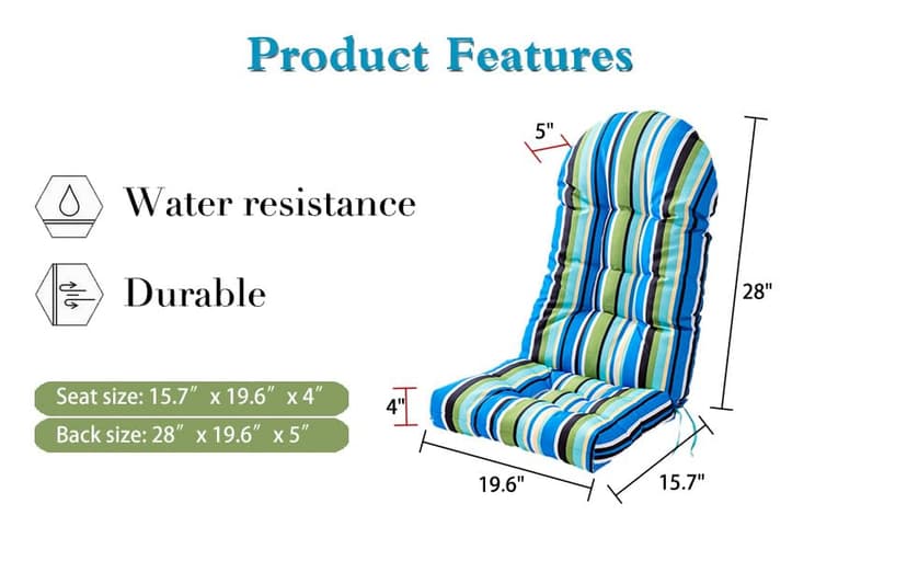 Enipate Weather Resistant Adirondack Chair Cushions High Back Indoor Outdoor Patio Tufted Thicken Lounge Cushion Seat Pads