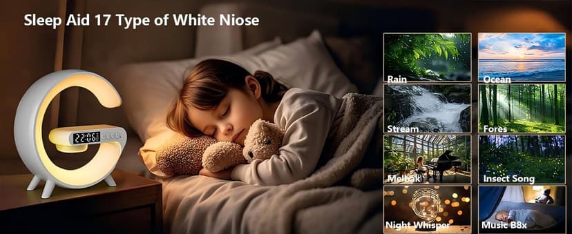 Kangtaixin Wake Up Light Alarm Clock for Kids, LED Table Bedsides Lamp with Sunrise Simulation, Sleep Aid, Snooze, Bluetooth Speaker, Night Light for Bedroom Decor, Birthday, Christmas Gift