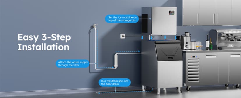 Commercial Ice Maker Machine, 680LBS/24H Ice Production with 560LBS Storage Bin, Industrial Ice Machine with Self-Cleaning, 12 Adjustable Ice Thickness Levels, Stainless Steel