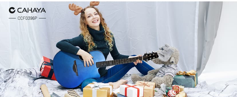 CAHAYA Acoustic Electric Guitar Kit - 41” Carbon Fiber Adult Beginner Set with Bag and Strap Built-In Pickup Rich Resonance & Warm Tone for Performance Ready, Pearl Blue-Purple Finish