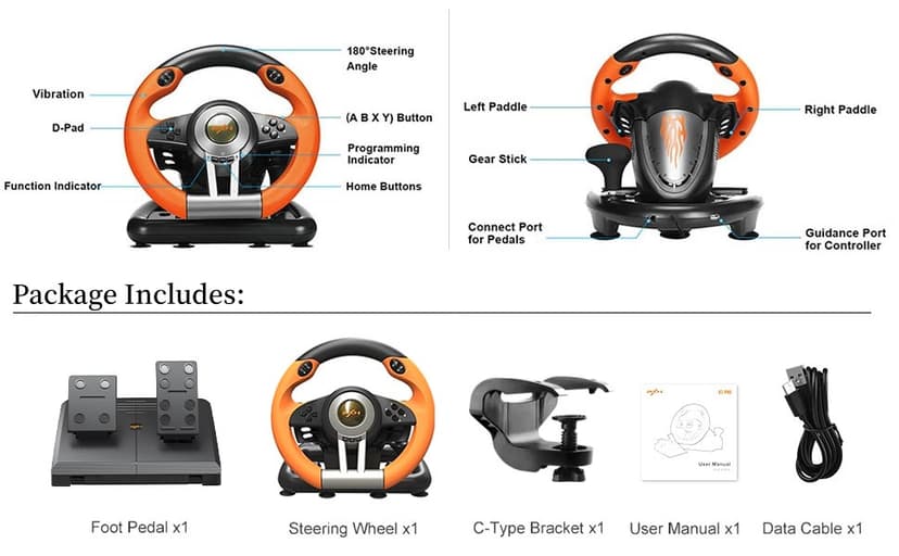PXN V3II PC Racing Wheel, USB Car Race Sim Game PC Steering Wheel with Pedals for Windows PC/PS3/PS4/Nintendo Switch/Xbox One/Xbox Series X/S