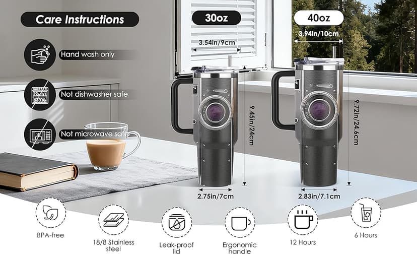 Photographer Gifts for Women Men Tumbler with Handle Straws 40oz Photography Lovers Camera Lens Coffee Cup Mugs, Cool Photographers Birthday Christmas Gifts