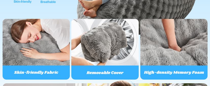 Hobestluk 3 in 1 Bean Bag Chair Giant Bean Bag Chairs for Adults with Bubble Cover Convertible Bean Bag Floor Cushion with Machine Washable Cover for Living Room (Bubble Grey)