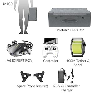 FIFISH QYSEA V6 Expert M100 with 6 Hours Working Time, AI Vision Lock Underwater Drone, QYSEA Underwater Robot with EPP Case, Q-Interface, Portable ROV with 4K Camera, 330ft Dive
