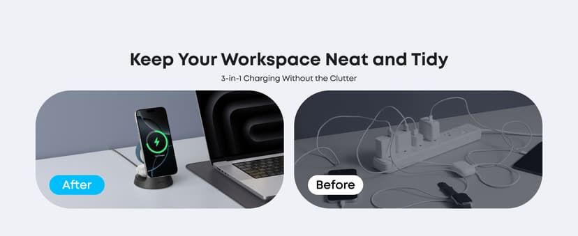 Anker MagSafe Charger Compatible, MagGo 3-in-1 Charging Station, Nano Charging Stand, Qi2 Certified 15W Magnetic Wireless Charger Dock, for iPhone17/16/15/14, Apple Watch,AirPods (Adapter Included)