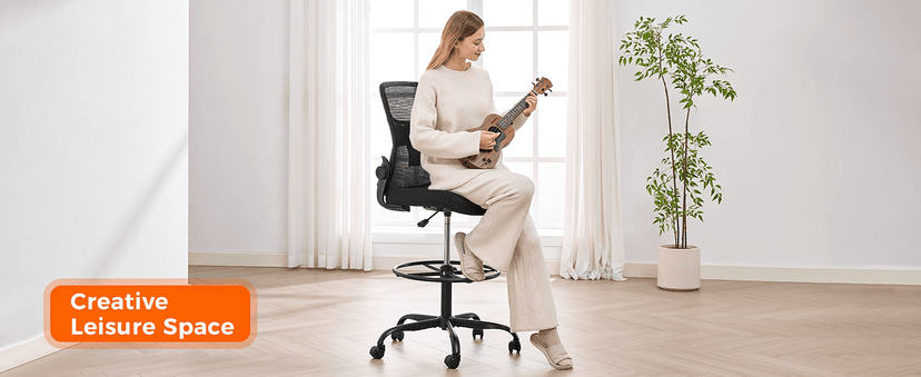 Drafting Chair Armless, Tall Office Chair with Adjustable Foot Ring and Lumbar Support, Ergonomic Mesh High Desk Chair for Standing Desk, Black