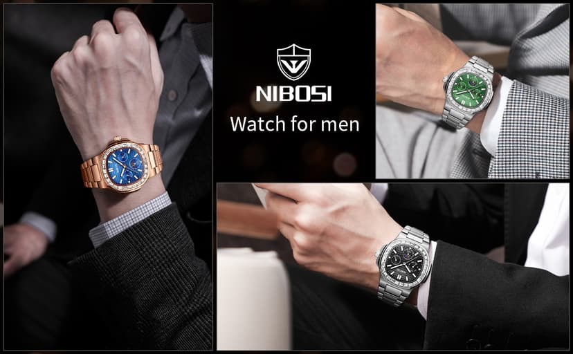 NIBOSI Men's Watches - Analog Quartz Chronograph Watch for Men, Waterproof Luxury Diamond Luminous Dial Business Dress Watch for Anniversary Graduation and Birthday Gifts