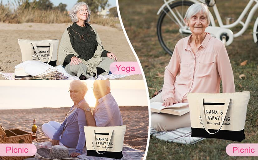 Grandma Brithday Canvas Tote Bag for Shopping Travel, Mothers day Gifts, Christmas Gifts for Grandma from Grandkids