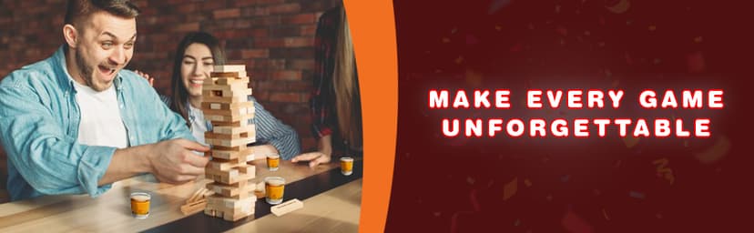 ArtCreativity Tumbling Tower Drinking Games for Adults, with 4 Glasses and 48 Wooden Blocks with Challenges, Fun House Adult Party Games for Game Night, Great Gift Idea for Everyone