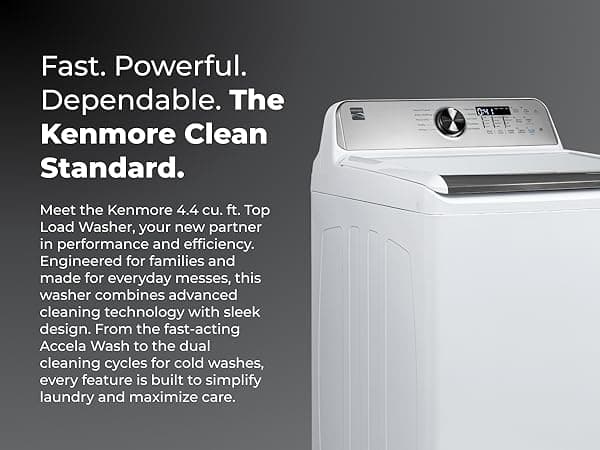 Kenmore 4.4 cu. ft. Top Load Washer with Triple Action Agitator for Tough Dirt & Stains - Reduce Laundry Time with Accela Wash & Express Wash - LED - White