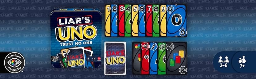 Mattel Games Liar’s UNO Card Game in Travel & Storage Tin for Adults, Kids, Families, Parties & Game Nights, Outwit Other Players with Bluffing & Trickery (Amazon Exclusive)