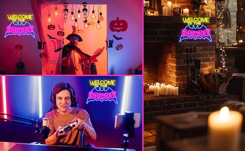 Bat Cave Neon Sign - Wall Decor, Halloween Deocr, Room, Funny Home Decor, Neon Light, LED Sign, Hanging, Bedroom, Dorm, Man Cave, Christmas Supply (USB)