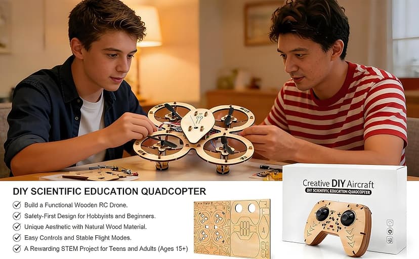 2026 New DIY Wooden RC Drone Kit, Remote Control 3D Building Blocks Quadcopter to Build for Adults, STEM Projects with Gyroscope for Beginners