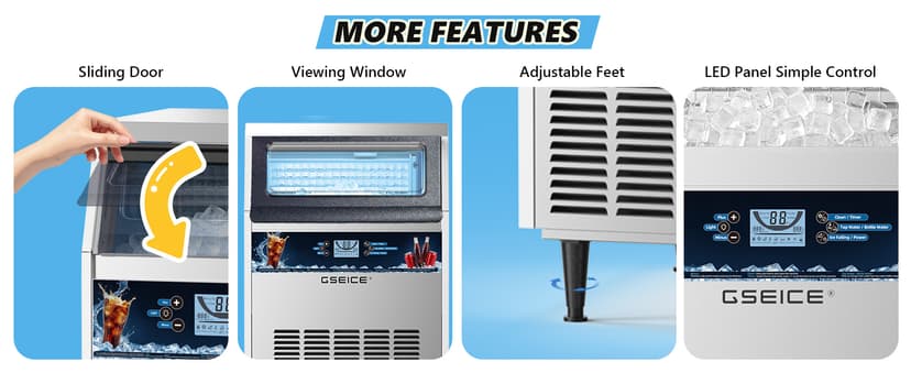 Commercial Ice Maker Machine, 300 lbs/24h with 70 lbs Storage, 126 Ice Cubes in 15 Mins, ETL FCC, Under Counter Ice Maker with LED Display, 24H Timer, Smart Reminder, for Cafe Bar Restaurant