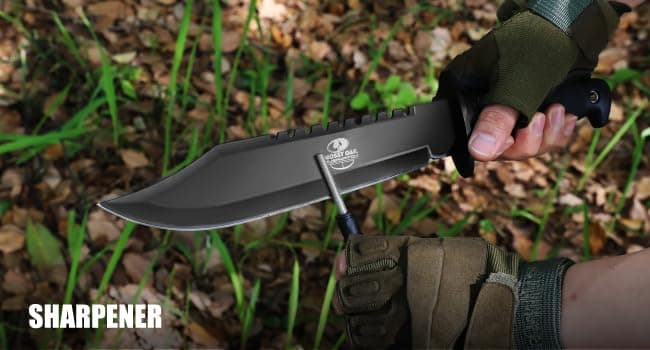 Mossy Oak Survival Hunting Knife with Sheath, 15-inch Fixed Blade Tactical Bowie Knife with Sharpener & Fire Starter for Camping, Outdoor, Bushcraft