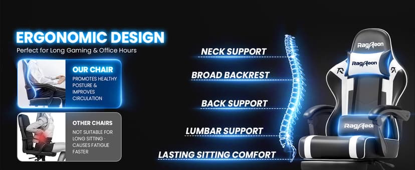 Gaming Chair for Adults Gamer Game - Ergonomic Gaming Chair with Footstool, Headrest, and Lumbar Support Height Adjustable Leather Game Chair’s 200 KG Load Bearing Capacity White