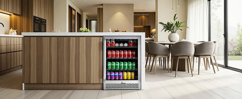 Albott Beverage Refrigerator-24 In fridge with Glass Door, Adjustable Shelves and LED Touch Panel, Under Counter Design for Wine Beer, Built-In or Freestanding Use, 34-64℉