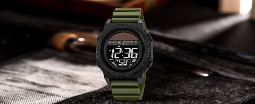 MASTOP Solar Powered Energy Watch for Men Military Digital Multifunctional Led Luminous Indication 2 Time Zone 50m Waterproof Watch Reloj Solar para Hombre