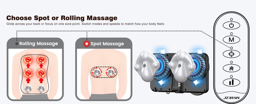 Shiatsu Back Massager with Heat : Up and Down Rolling Massage - Electric Back Massager for Pain Relief Deep Tissue - Heated Lower Back Massager for Office, Home Use