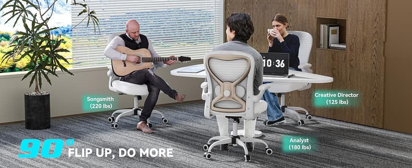 Office Desk Chair with Ergonomic Lumbar Support, Extra-Thick Seat Cushion, Flip-up Arms, Breathable Mesh Back, Computer Task Chair for Home Office