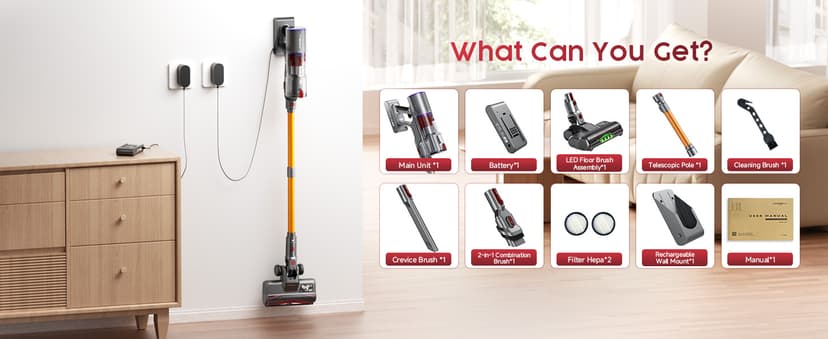 UNINELL HOME Cordless Vacuum Cleaner, 48000Pa 550W 65Mins Vacuum Cleaners for Home,LED Touch Display, Anti-Tangle Stick Vacuum Self-Standing, Vacuum Cordless Rechargeable for Pet Hair/Carpet