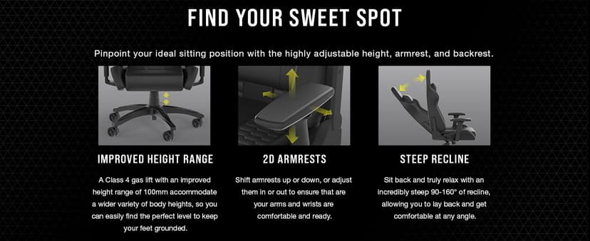 Corsair TC100 Relaxed Gaming Chair - Leatherette - Racing-Inspired Design - Lumbar Pillow - Detachable Memory Foam Neck Pillow - Adjustable Seat Height - Adjustable Armrests - Black