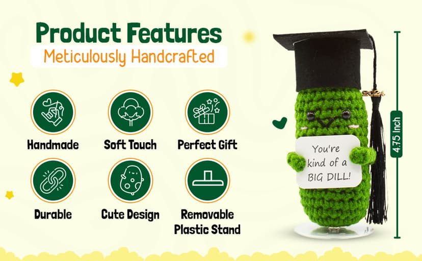 Graduation Gifts Big Dill Pickle with Stand. Supportive Gifts for PHD, College, High School. Dorm Room Desk Decor Keepsake. Funny Gag Gift