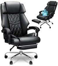 HOFFREE Massage Office Chair with Foot Rest 7 Points Vibration Ergonomic Executive Desk Chair Leather Computer Office Chair Black