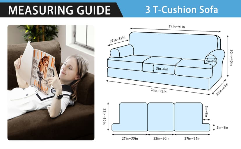 Pfrstuv 4-Piece T Couch Cover - Leather Look Slipcovers for 3 Cushion Sofa, Washable, Coffee