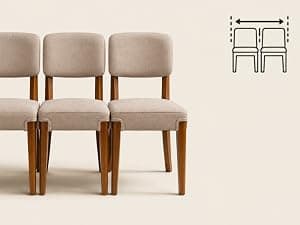 OVENTA Modern Armless Dining Chairs Set of 4, Mid-Century Contemporary Side Chairs with Solid Rubber Wood Legs, Beige Upholstered Fabric Accent Chairs for Dining Room, Kitchen, Living Room