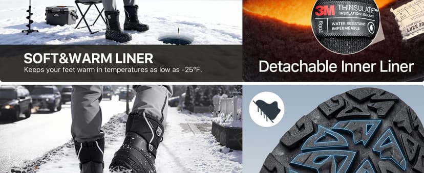 FREE SOLDIER Mens Snow Boots Insulated Waterproof Hiking Winter Shoes Nonslip Outdoor Ankle Cold Weather Boots with Warm Inner