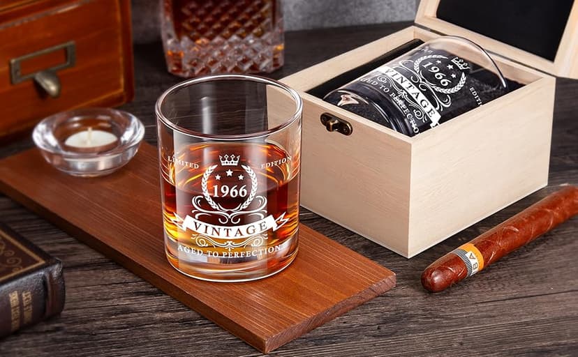 LIGHTEN LIFE 80th Birthday Gifts for Men 12 oz,1945 Whiskey Glass in Valued Wooden Box,Birthday Bourbon Glass for 80 Years Old Dad,Husband,Friend,80th Bday Gift Ideas