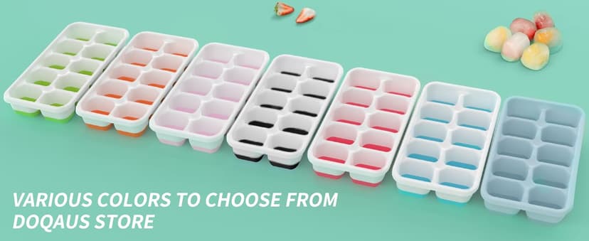 DOQAUS Ice Cube Tray with Lids - 4 Pack Stackable Silicone Ice Trays for Freezer, BPA & LFGB Safe, Easy Release for Kitchen, RV, Cocktail, Coffee, Soup & Food
