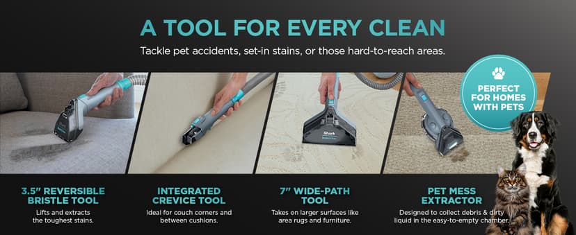 Shark StainStriker Portable Carpet Upholstery & Area Rug Cleaner, Bonus XL Tool & Full-Size Cleaning Solution, Stain & Odor Remover, Perfect for Car Interiors, 4 Cleaning Tools, Nordic Blue, PX202BRN