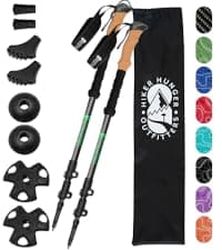 Premium Foldable Hiking Poles by USA Brand - Adjustable, Lightweight Trekking Poles Made of Aircraft Aluminum, Metal Flip Locks & Comfortable Real Cork and EVA Foam Grips