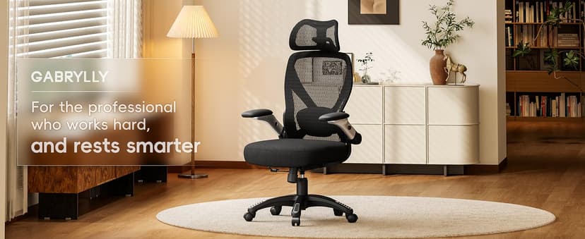 GABRYLLY Ergonomic Office Chair, Big and Tall Mesh Chair with Adjustable Lumbar Support, 5D Arms & Wide Seat, 135° Recline Home Desk Computer Chairs for Work Gaming, Heavy Duty,400LBS - Black