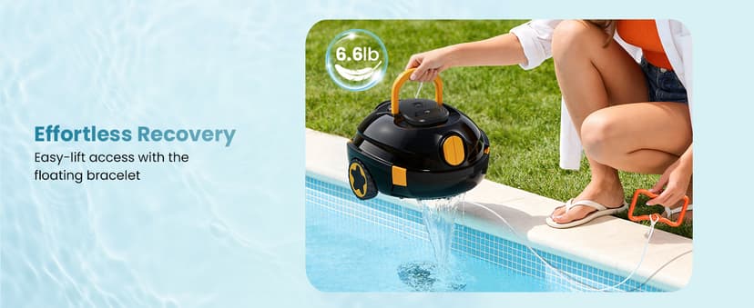 Robotic Pool Cleaner, Cordless Pool Vacuum for Above Ground & Inground Flat Pools with Dual Motors, 130 Min Runtime, Auto-Parking, Powerful Pool Vacuum Robot for Up to 1200 Sq.Ft (Black-Orange)
