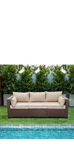 WAROOM Outdoor Chaise Lounge Chairs for Outside Patio Furniture Set of 2 Wicker Recliner Black Rattan Sunbathing Lounger Adjustable Backrest Pool Reclining Chair, Khaki Cushion