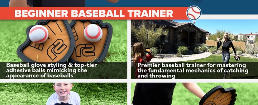 Toss and Catch Ball Game Set - Easy to Use Sticky Balls & Beginner Baseball Training Glove - Premium Toy Paddle Fits All Hand Sizes From Toddlers to Teens & Adults - Fun Gift Idea for Boys and Girls