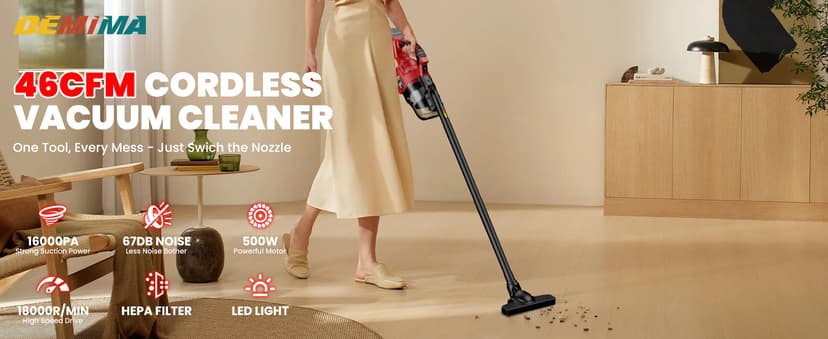 Cordless Vacuum for Miwaukee 18V Battery, 5 in 1 Lightweight Handheld Vacuum Cleaner with 500W Powerful Motor, 46 CFM Portable Hand Vacuum with Filtration HEPA for Floor, Carpet(Battery Not Included)