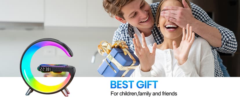 Smart LED Table Bedside Lamp with Bluetooth Speaker & App Control, 15W Fast Wireless Charging Station Dock, Sunrise Alarm Clock, Cool Night Light, for Bedroom, Home Decor, Birthday, Christmas Gifts