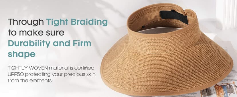 FURTALK Sun Hats for Women Wide Brim Beach Hat Straw Visor Ponytail Summer UV Packable Foldable Beach Vacation Essentials