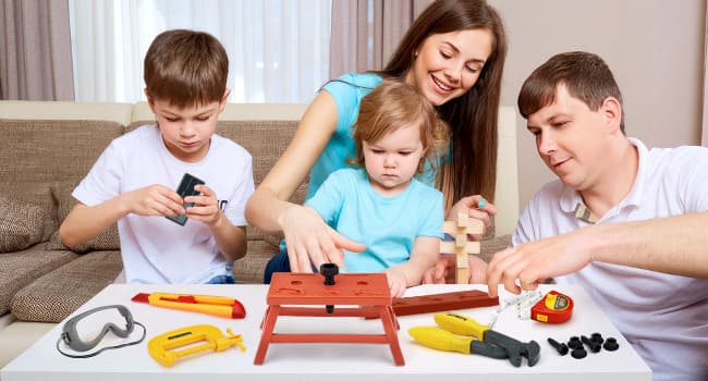 Deejoy Tool Set with Tool Box & Electronic Toy Drill, Pretend Play Kids Construction Kits for Kids Ages 3-5 Years Old, Toddler Boy Toys(Orange)